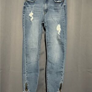 KanCan Blue Skinny Distressed Jeans with Ankle Zippers